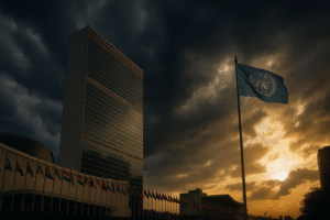 UN condemns Trump during press conference with international diplomats and flags