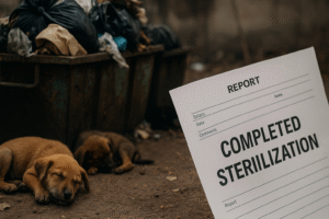 Stray dogs issue in India near garbage bin
