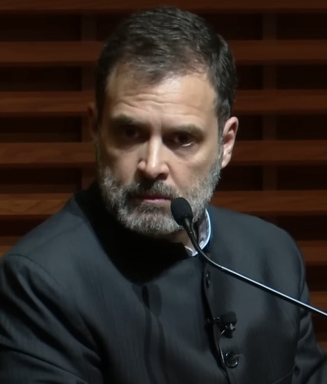 Rahul Gandhi speaking at Stanford in 2023, pictured for analysis of his Elon Musk tweet